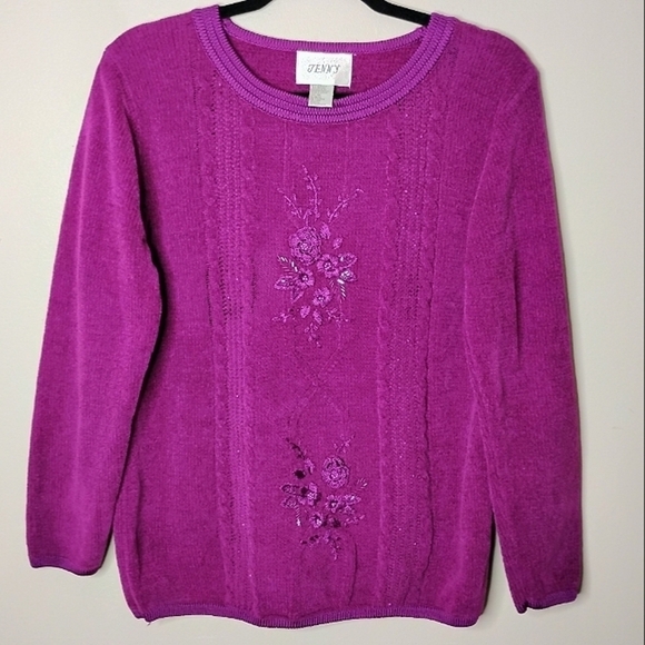 Jenny Plum Embroidered Beaded Sweater Size M Holiday Knit - Picture 2 of 8